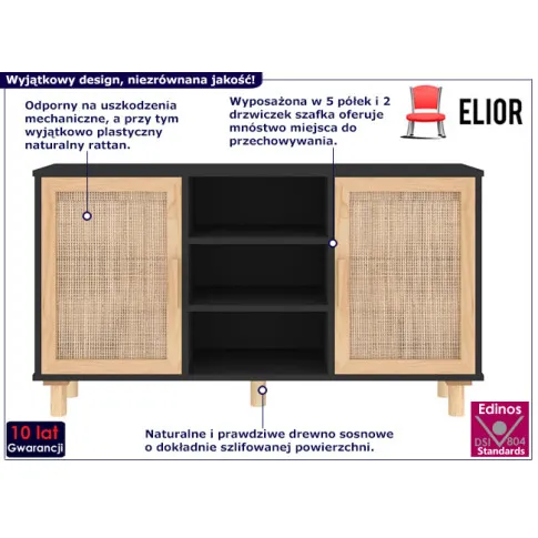 Komoda w stylu boho Cukor 5X kolor czarny