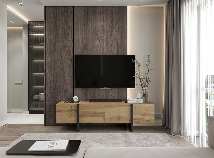 Aranżacja z wykorzystaniem szafki rtv dąb wotan Monet