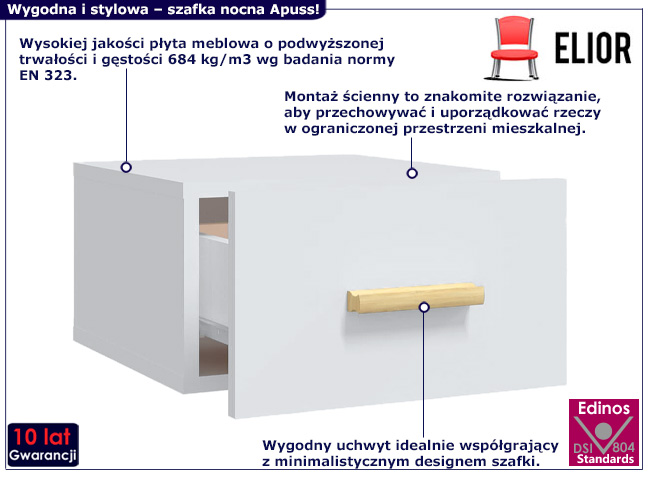 Wisząca szafka nocna Apuss kolor biały