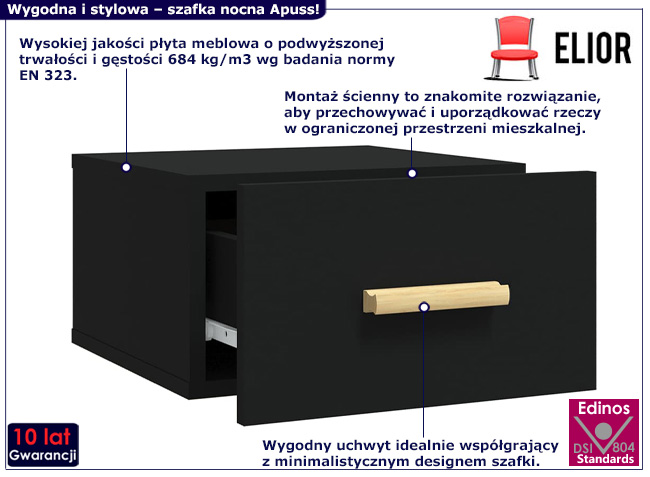 Wisząca szafka nocna Trovi kolor czarny