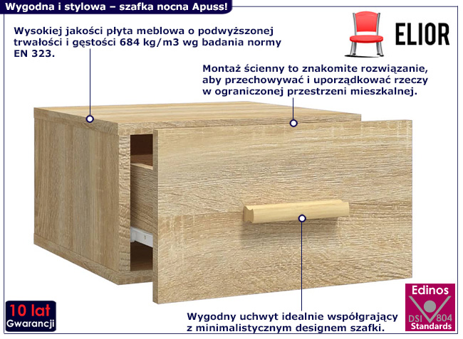 Wisząca szafka nocna Apuss kolor dąb sonoma