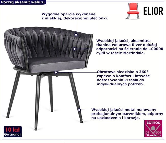 Szare plecione krzesło obrotowe Zera