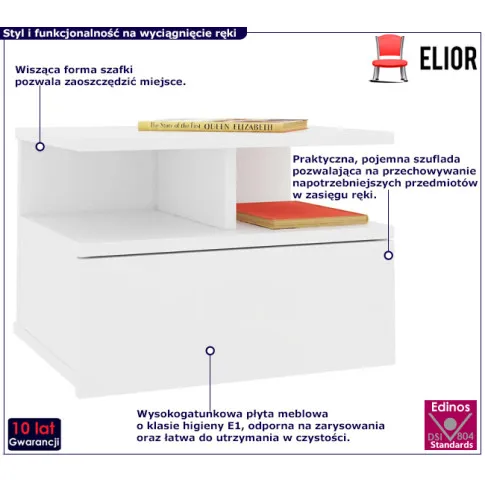 Biały stolik nocny Naprix