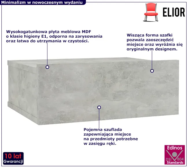 Szara szafka nocna na ścianę Nala