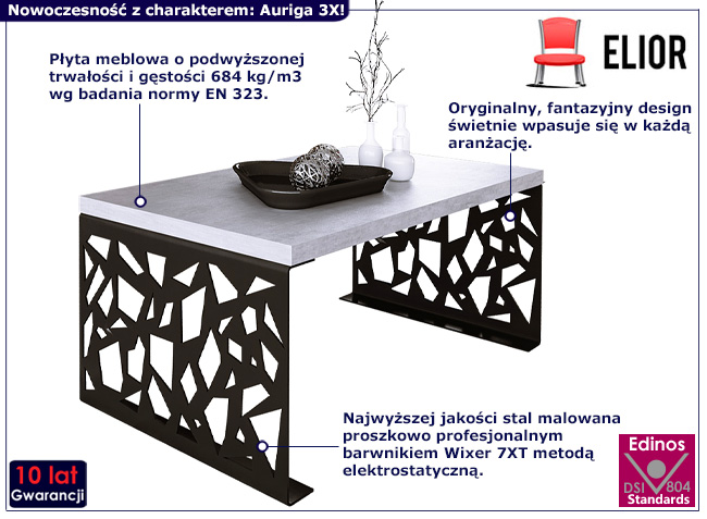 Nowoczesny stolik kawowy Auriga 3X czarny+beton