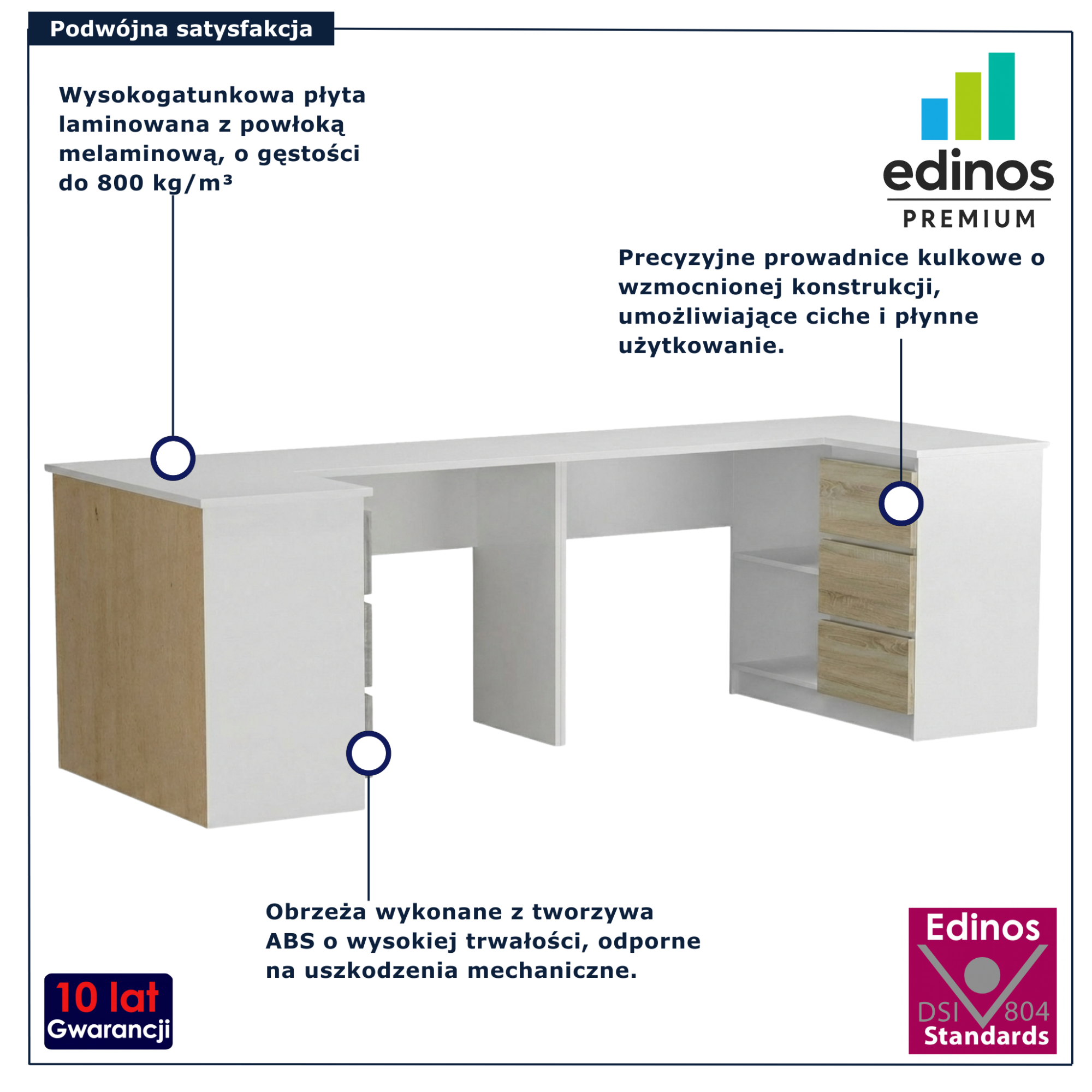 Białe podwójne biurko biały + dąb sonoma Chain