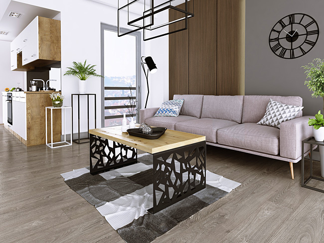 Wizualizacja stolika Ofelio 3X czarny+dąb artisan