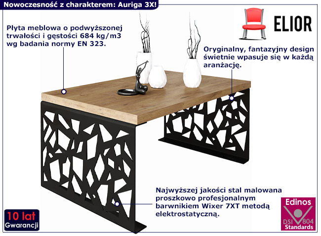 Nowoczesny stolik kawowy Auriga 3X czarny+dąb lancelot