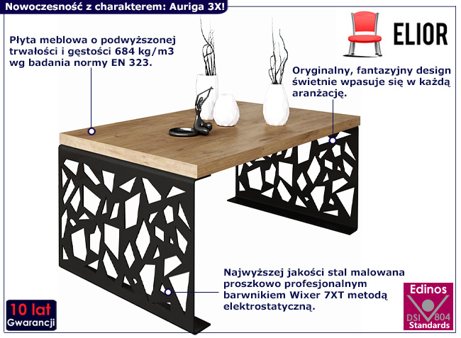 Nowoczesny stolik kawowy Foka 3X czarny+dąb lancelot