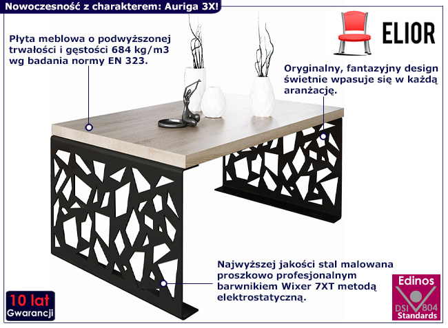 Nowoczesny stolik kawowy Auriga 3X czarny+dąb sonoma