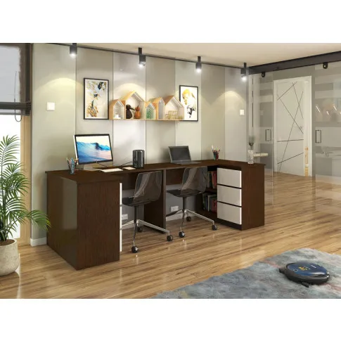 Wizualizacja wnętrza biurkiem wenge białe  Hegi