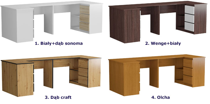 Narożne podwójne biurko dab craft Hegi
