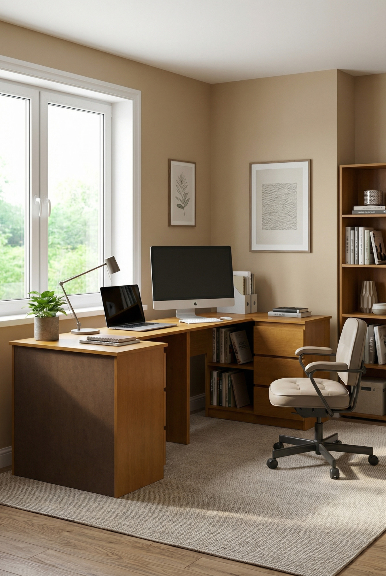 Wnętrza z biurkiem dla dwóch osób Chain olcha