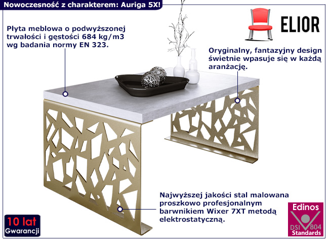Nowoczesny stolik kawowy Foka 5X złoty + beton