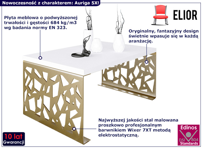 Nowoczesny stolik kawowy Ofelio 5X złoty + biały