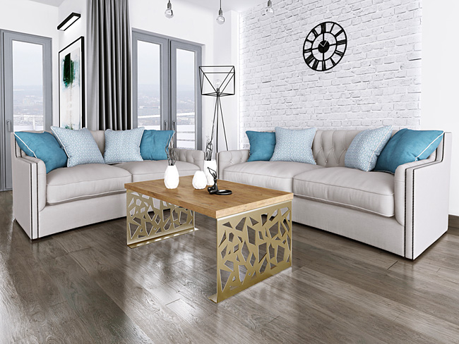 Wizualizacja stolika Ofelio 5X złoty+dąb lancelot