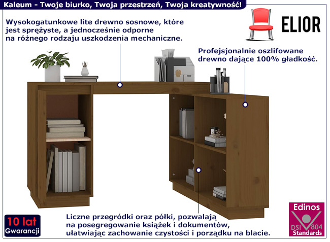 Biurko sosnowe Kaleum kolor miodowy brąz