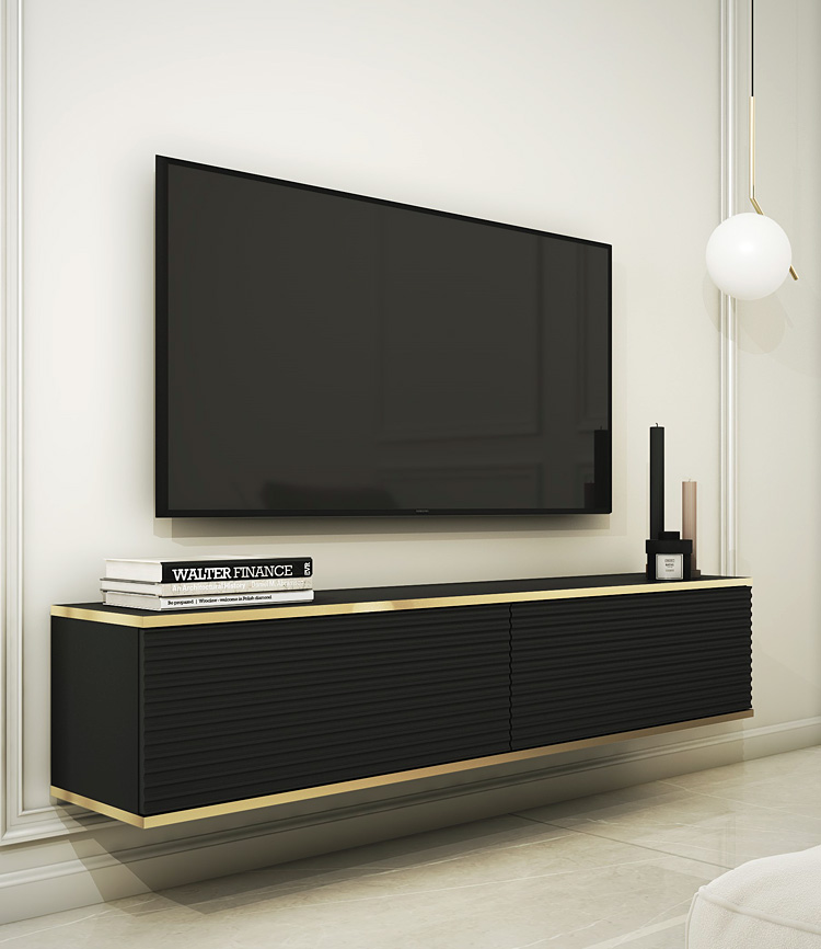 Aranżacja z wykorzystaniem czarnej szafki rtv Olix 4X