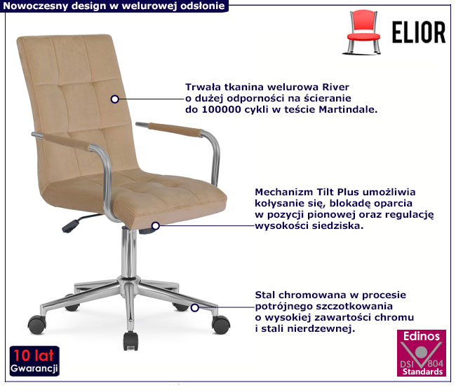 Beżowywelurowy pikowany fotel obrotowy Vita