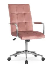 Różowy welurowy fotel obrotowy młodzieżowy - Gizo