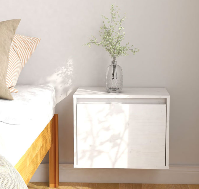 Sypialnia z wykorzystaniem białej ściennej szafki drewnianej Pios 3X
