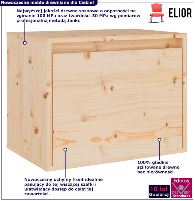 Infografika sosnowej szafki nocnej wiszącej Kirea 3X