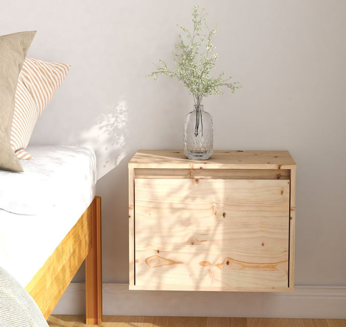 Sypialnia z wykorzystaniem naturalnej ściennej szafki drewnianej Pios 3X