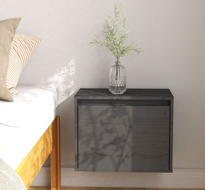 Sypialnia z wykorzystaniem szarej ściennej szafki drewnianej Kirea 3X