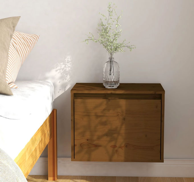 Sypialnia z wykorzystaniem brązowej ściennej szafki drewnianej Pios 3X