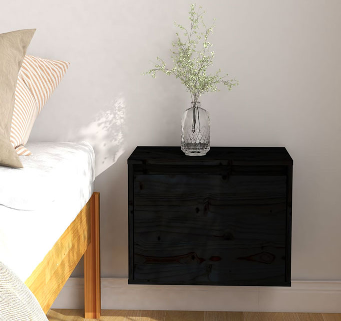 Sypialnia z wykorzystaniem czarnej ściennej szafki drewnianej Pios 3X
