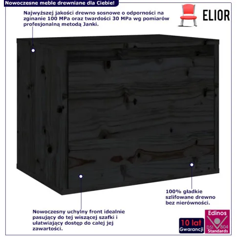 Infografika czarnej drewnianej szafki nocnej wiszącej Pios 3X