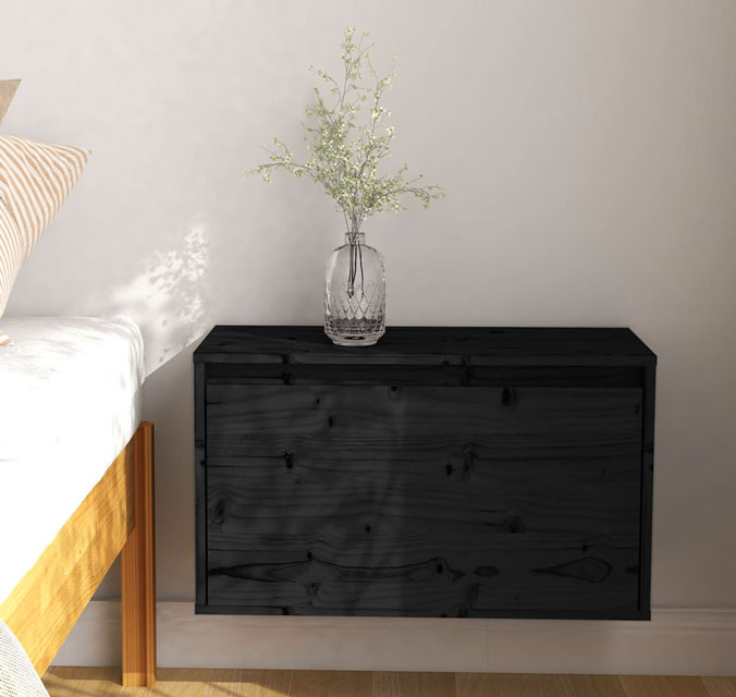 Sypialnia z wykorzystaniem czarnej ściennej szafki drewnianej Pios 4X