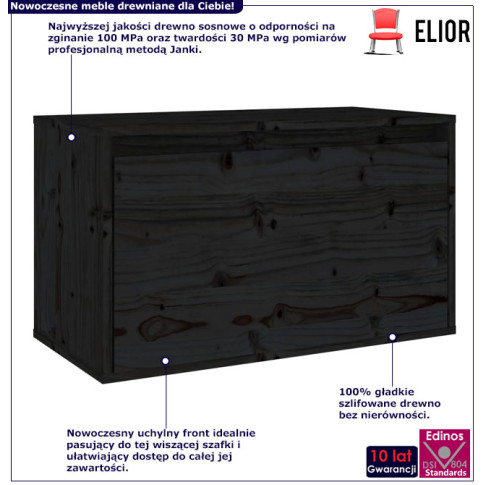 Infografika czarnej drewnianej szafki nocnej ściennej Pios 4X