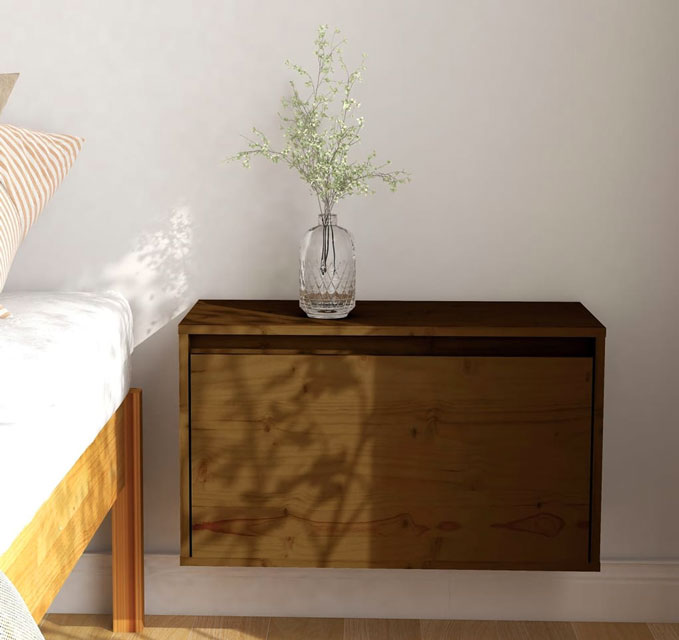 Sypialnia z wykorzystaniem brązowej ściennej szafki drewnianej Pios 4X