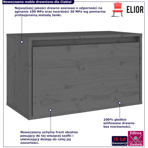 Infografika drewnianej szafki nocnej ściennej szary Pios 4X