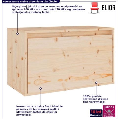 Infografika drewnianej szafki nocnej ściennej naturalny Pios 4X