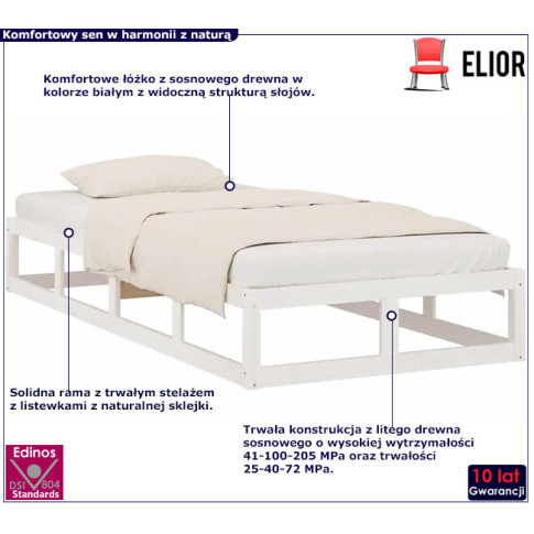 Drewniane łóżko w kolorze białym 90x200 Kaori 3X