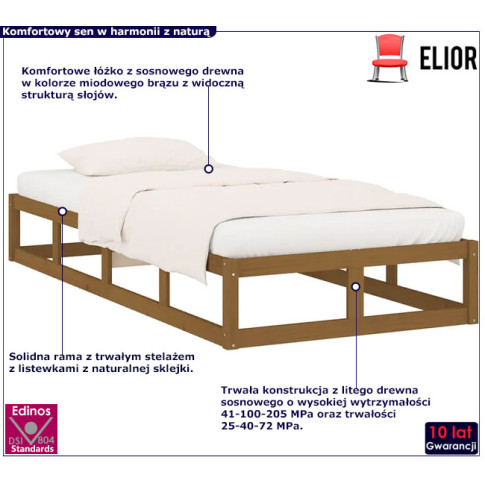 Drewniane łóżko w kolorze miodowy brąz 90x200 Kaori 3X