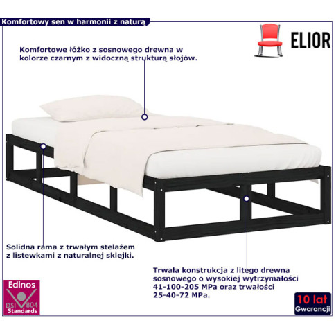 Drewniane łóżko w kolorze czarnym 90x200 Kaori 3X
