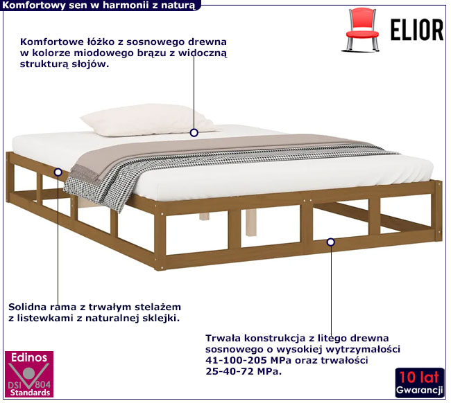 sosnowe brązowe łóżko Rixo 4X