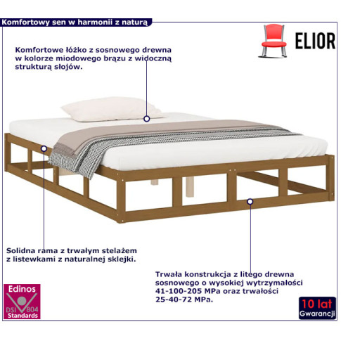 Drewniane łóżko w kolorze miodowy brąz 120x200 Kaori 4X