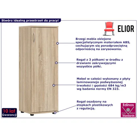 Regał biurowy z drzwiczkami Lepus dąb sonoma