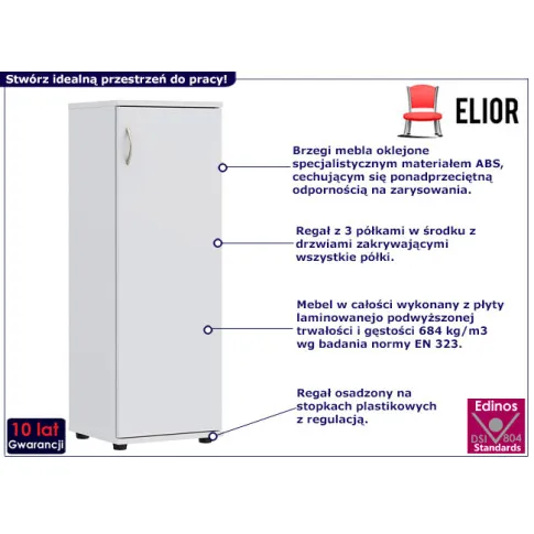 Regał biurowy z drzwiczkami Lepus kolor biały