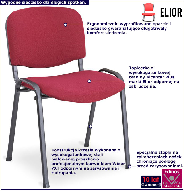 Infografika czerwonego krzesła sztaplowanego Hoster 3X