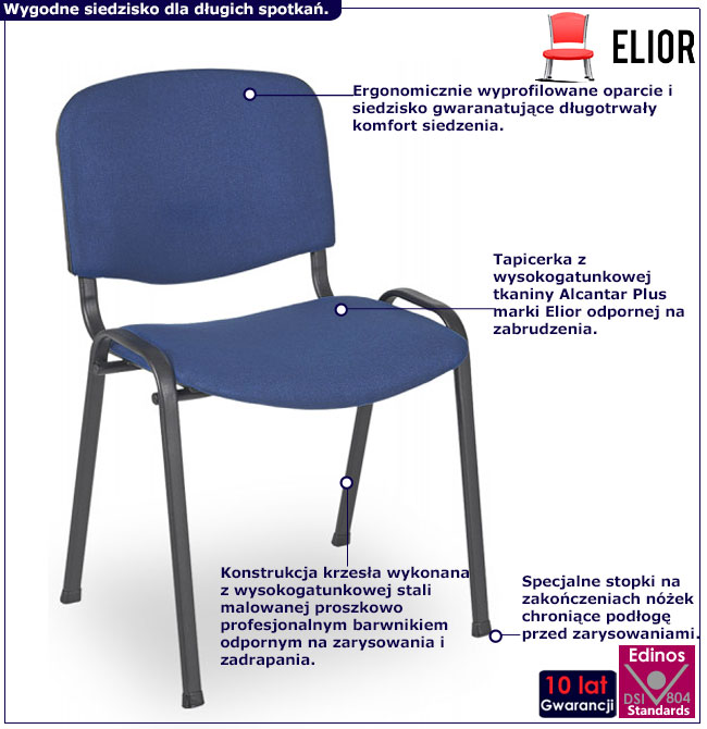Infografika niebieskiego krzesła sztaplowanego Ilosso 3X