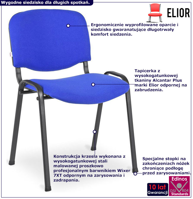 Infografika niebieskiego krzesła sztaplowanego Hoster 3X