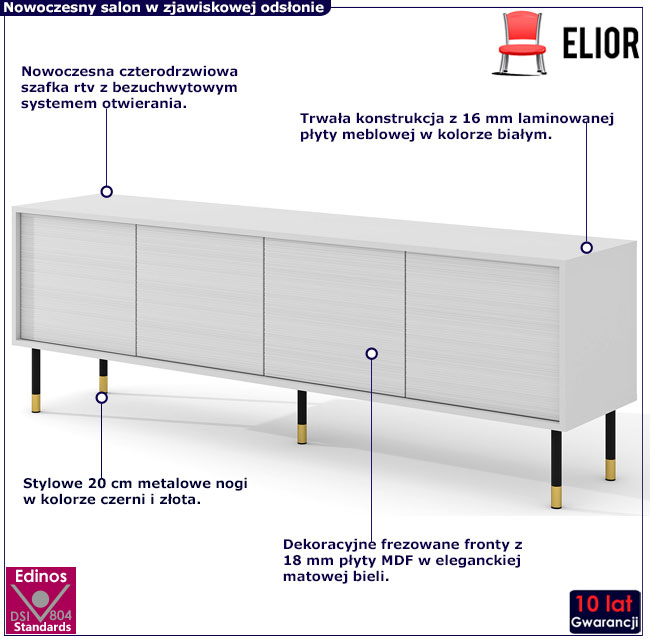 szafka rtv biała frezowana Javens 4X