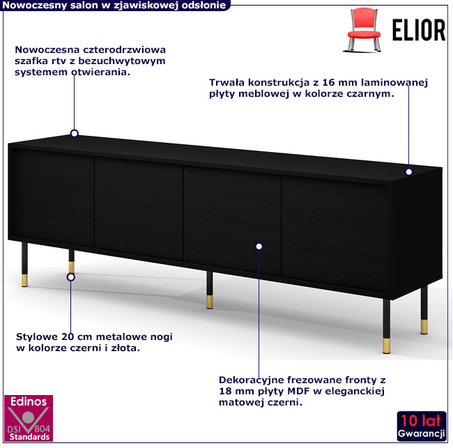 szafka rtv frezowana czarna Javens 4X