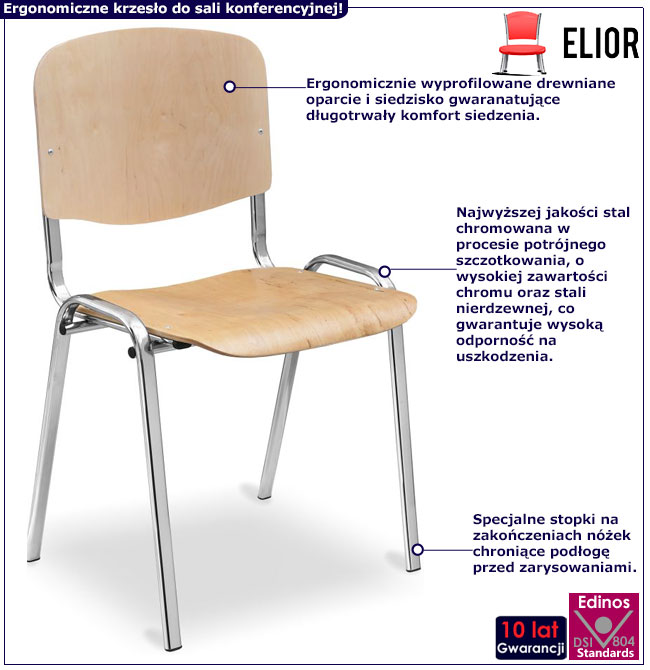 Infografika drewnianego krzesła ISO z chromowanym stelażem Miwa 4X
