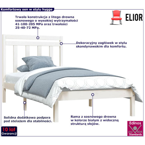 Drewniane łóżko w kolorze białym 90x200 Selmo 3X